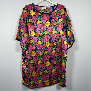 Victoria's Secret Nightshirt Women S Multicolor Vintage Satin Floral Sleep Tee